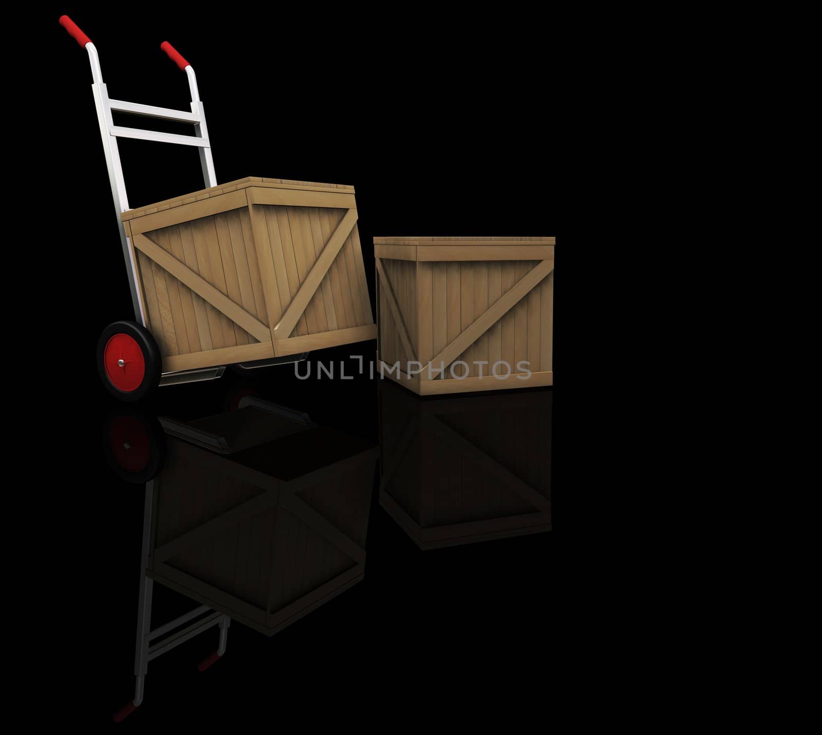 3D render of a hand truck with crates