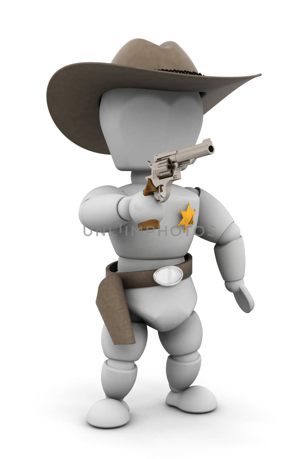 3D render of a sheriff pointing a gun