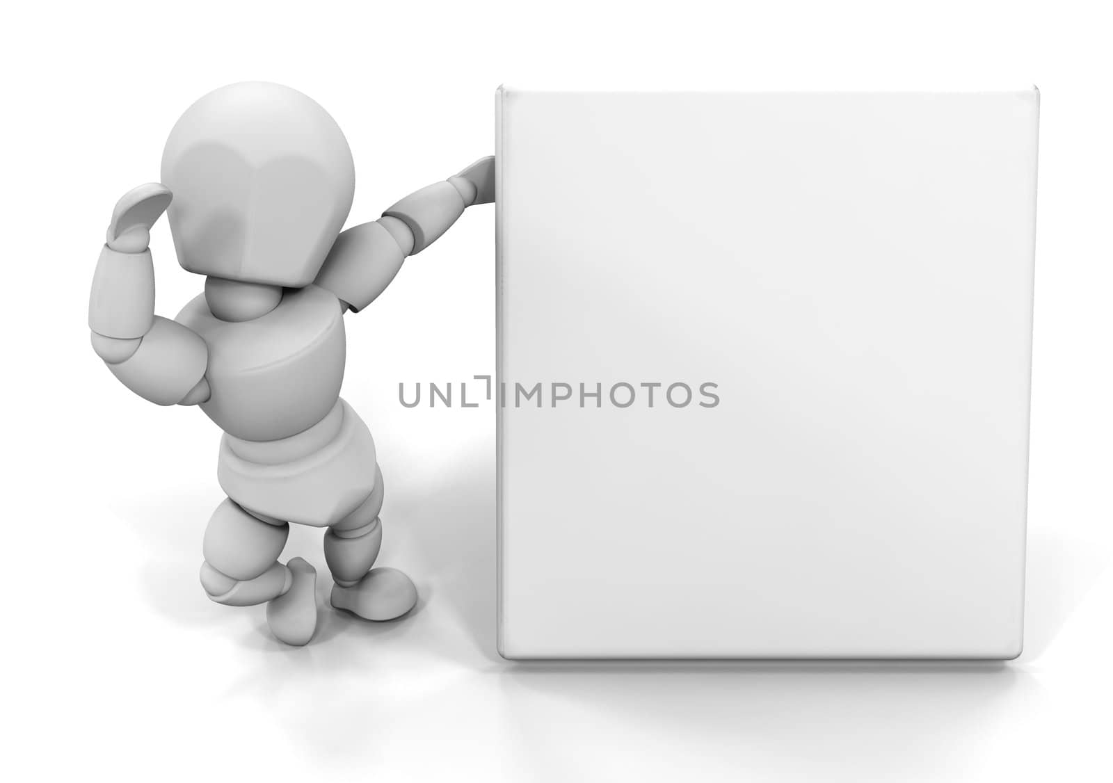 3D render of someone holding a blank sign