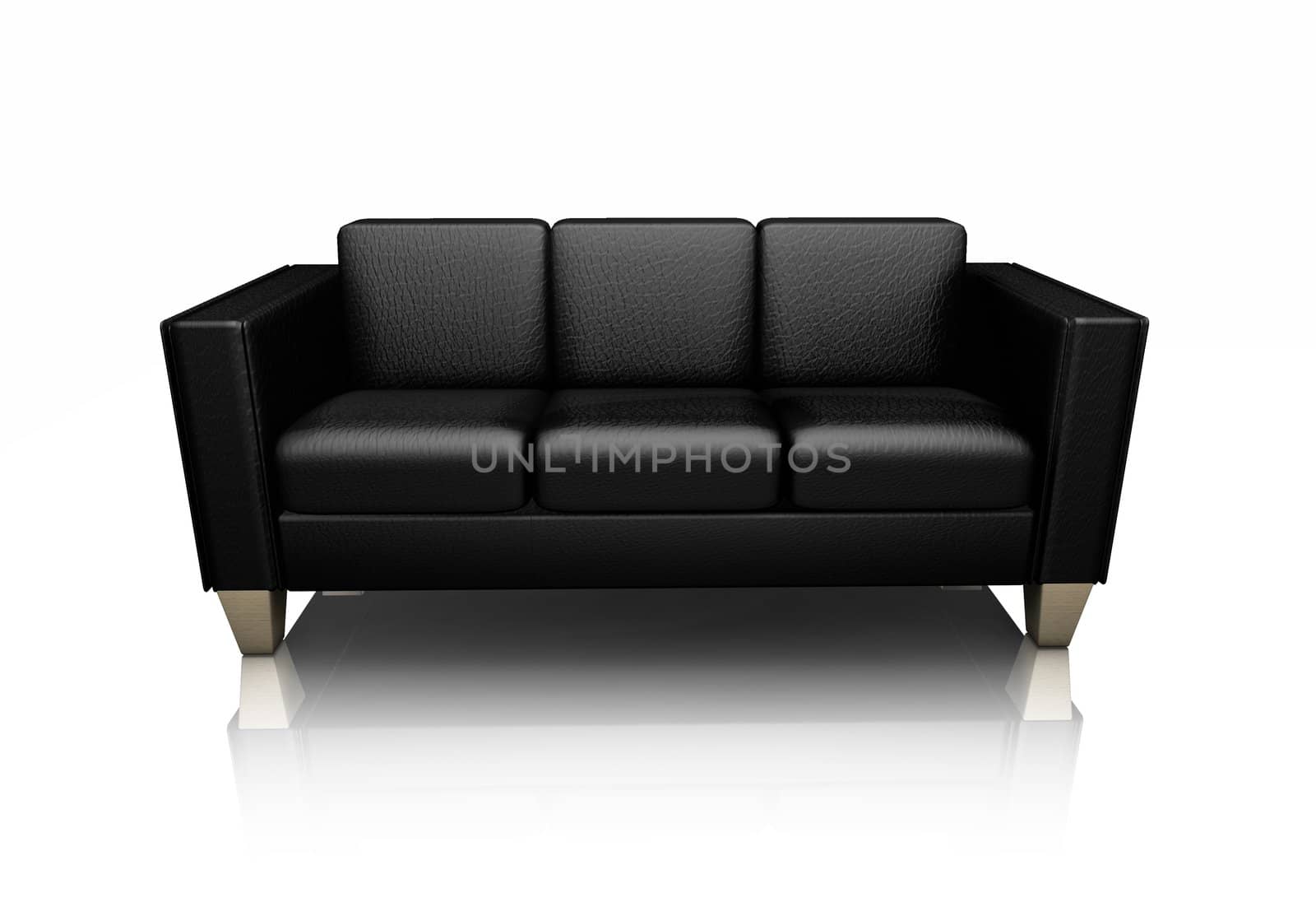 3D render of a black leather settee