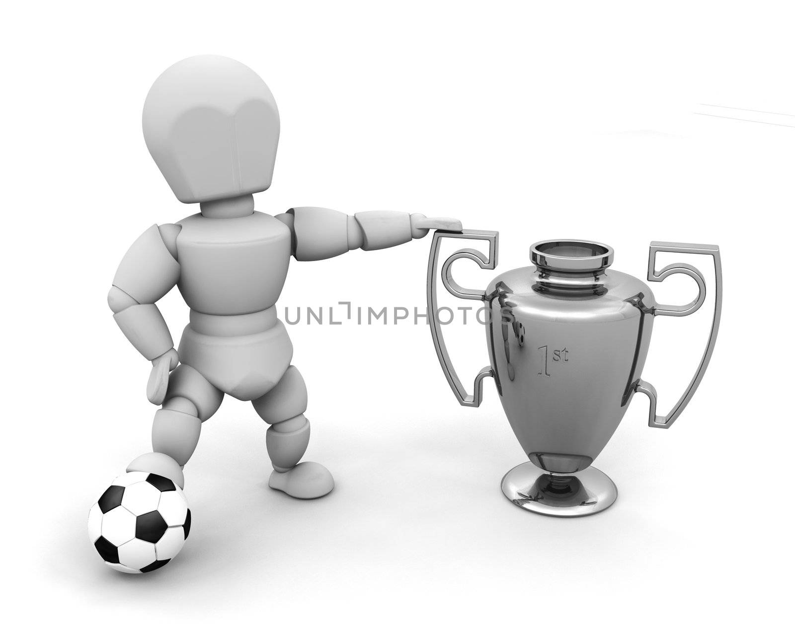 3D render of someone with a trophy and a football