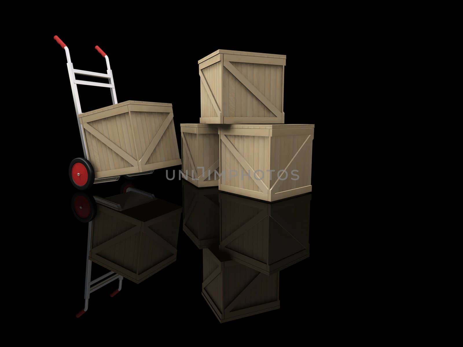 Hand truck with crates by kjpargeter