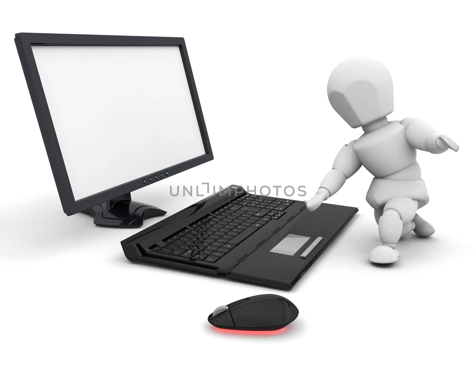 3D render of someone working on a computer