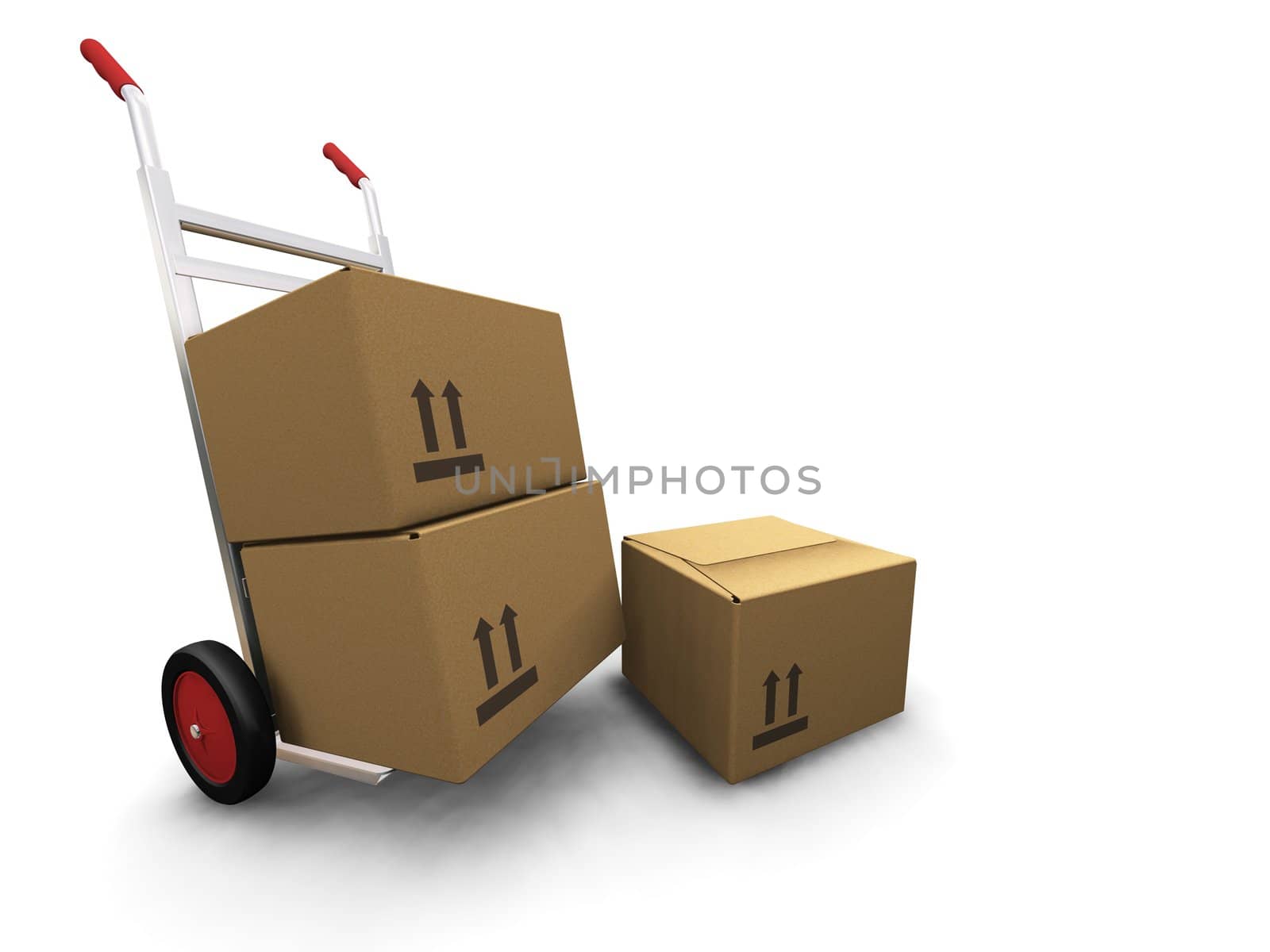 3D render of a hand truck with boxes