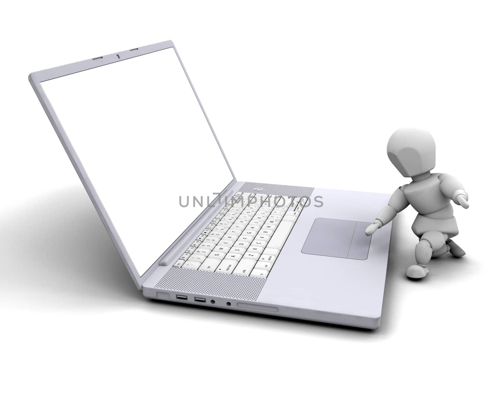 3D render of someone working on a computer