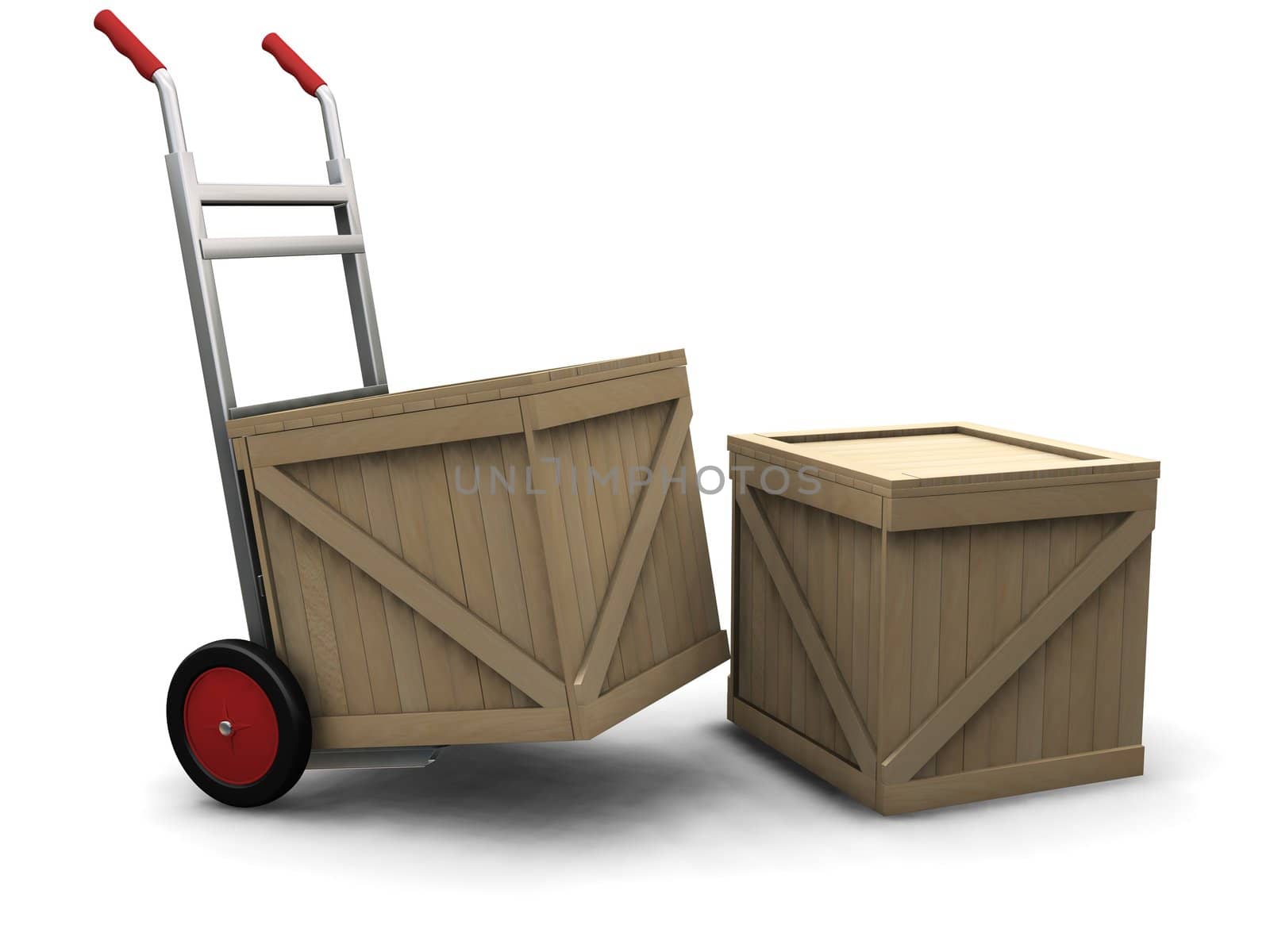 3D render of a hand truck with crates