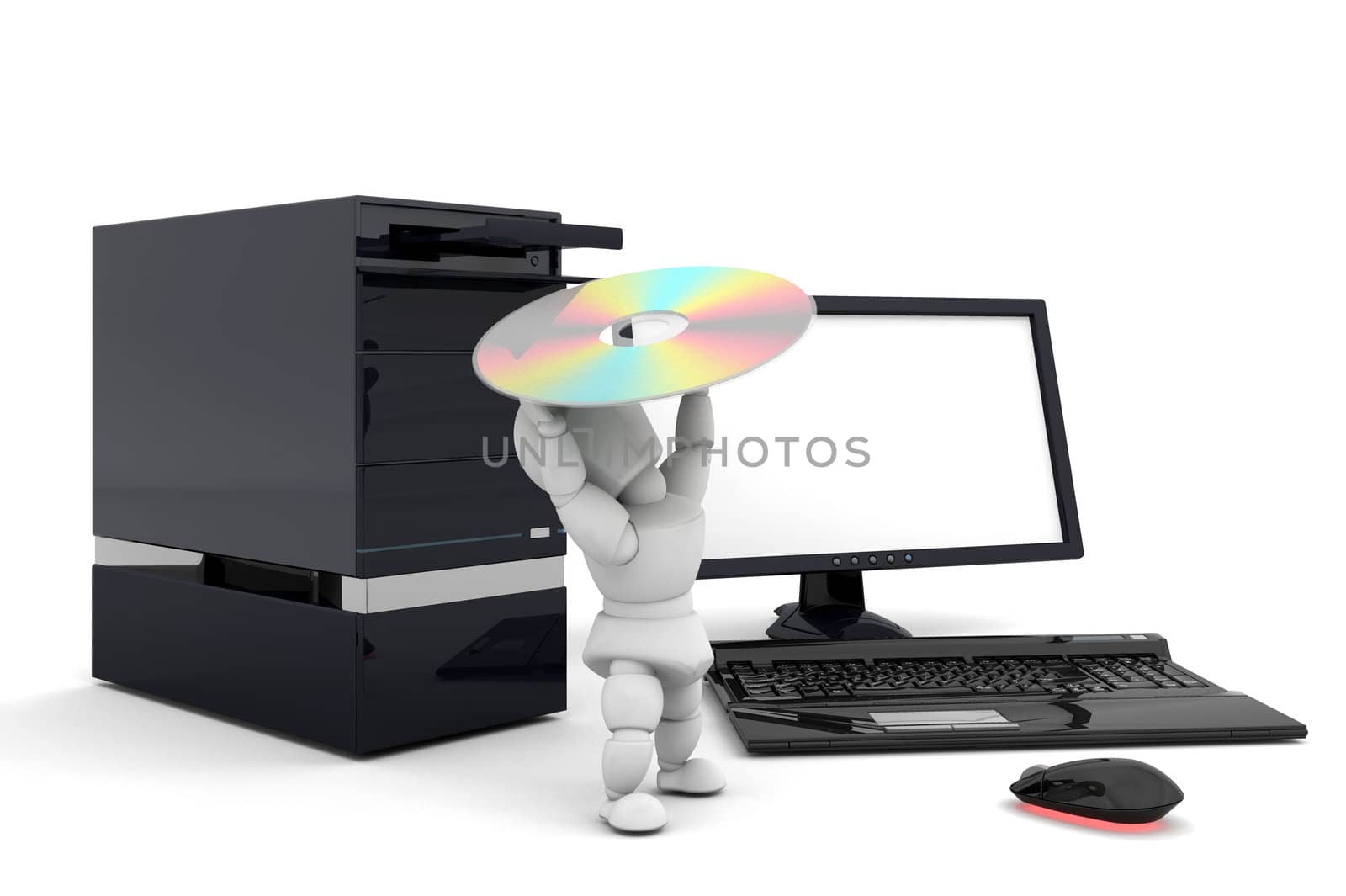 3D render of someone working on a computer