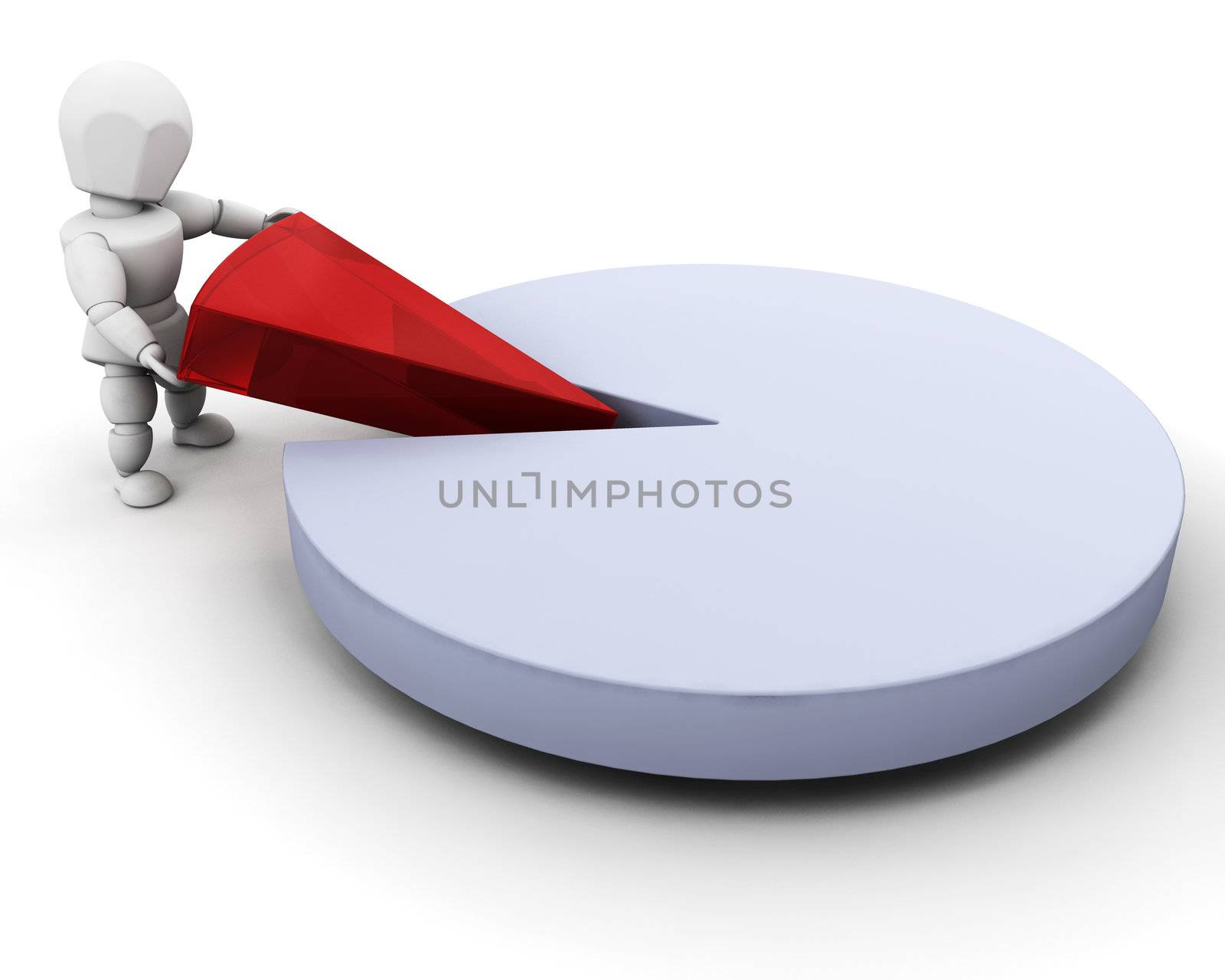 3D render of someone with a pie chart