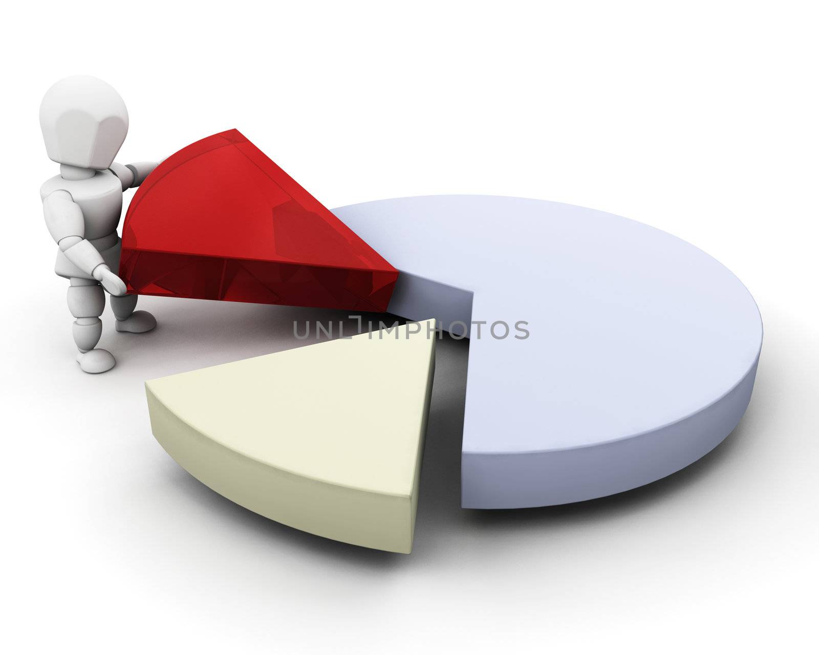 3D render of someone with a pie chart