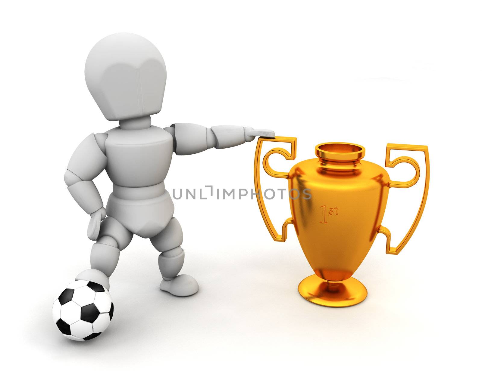 3D render of someone with a football and a first place trophy