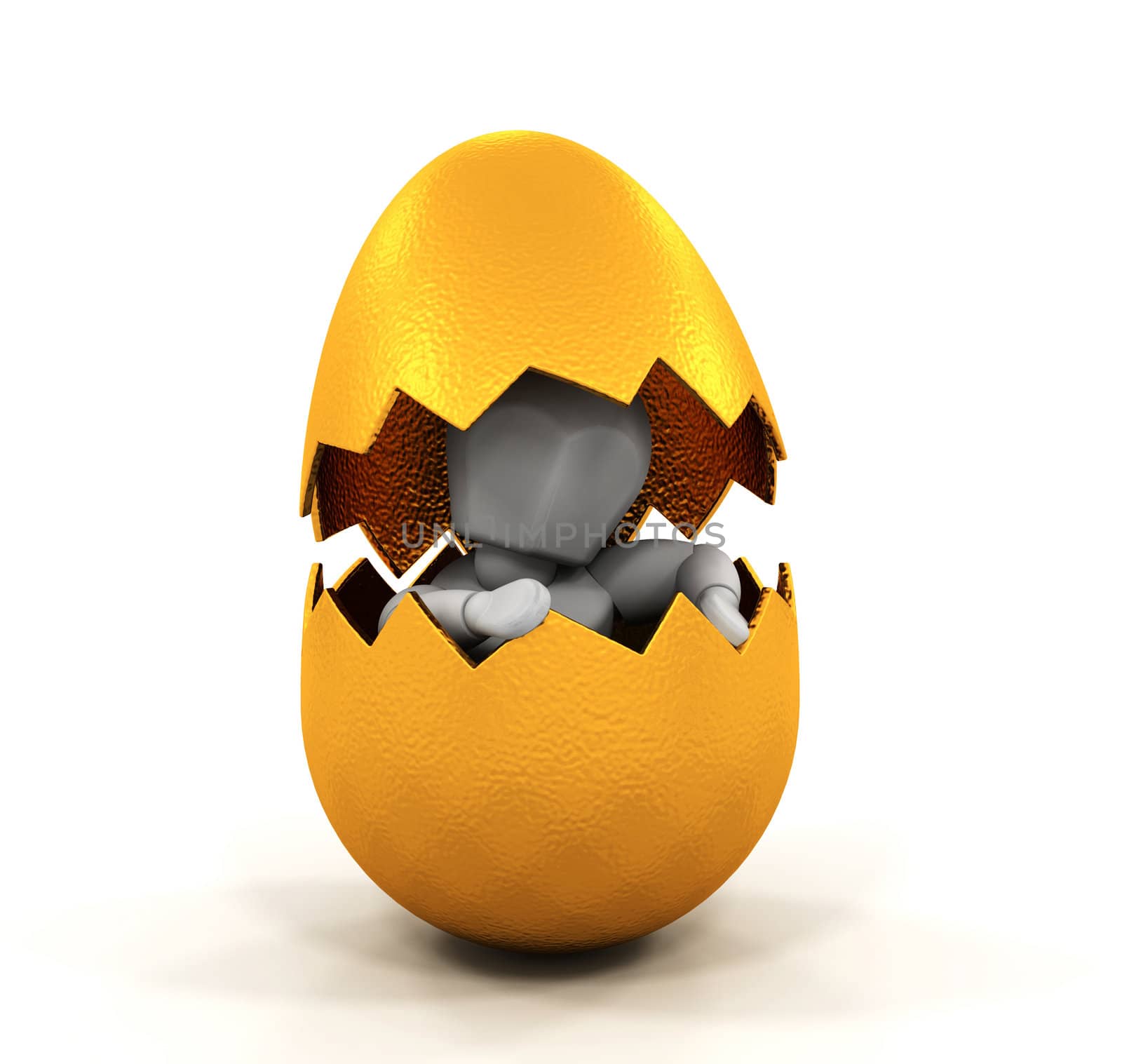 3D render of a little person inside an Easter egg