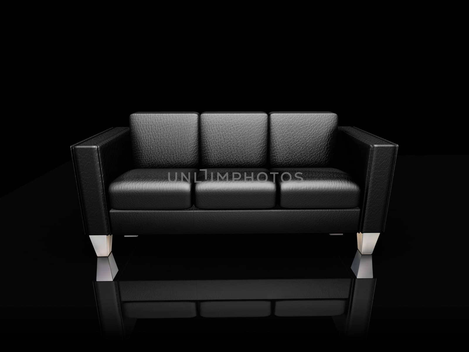 3D render of a black leather settee