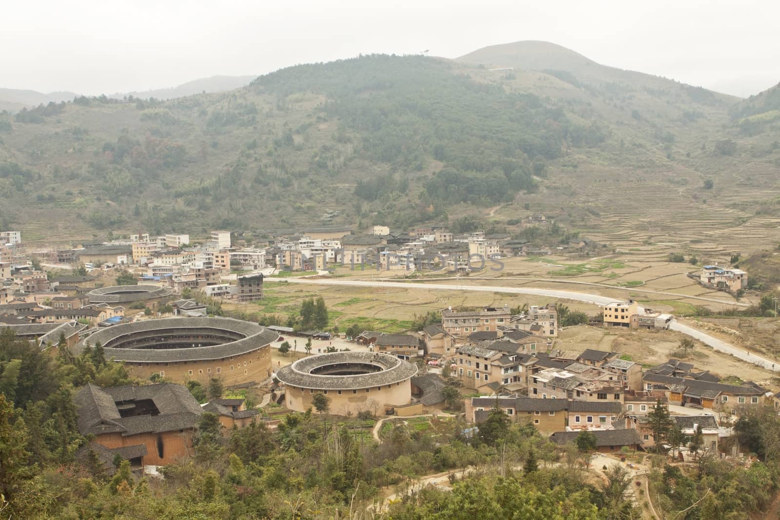 Tulou view from the top in Fujian, China