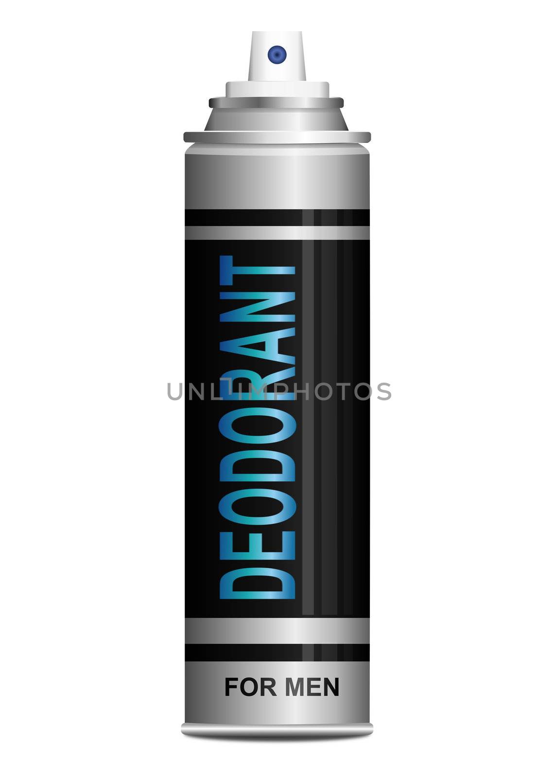 Illustration depicting a single deodorant spray can arranged over white.