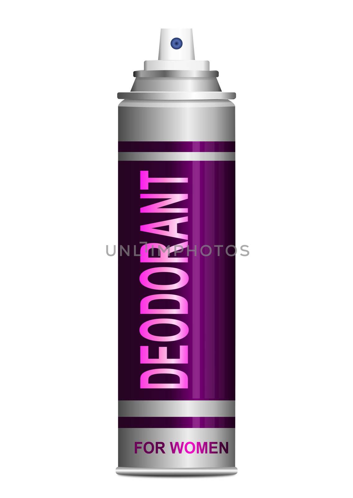 Illustration depicting a single deodorant spray can arranged over white.