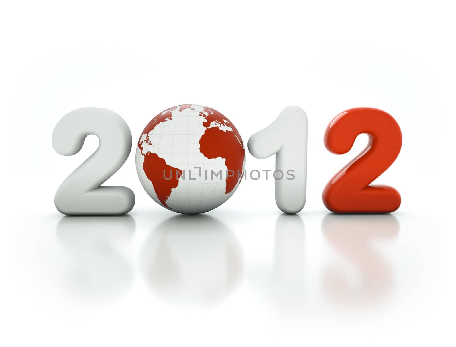3d new year 2012 shape on white background with 3d globe