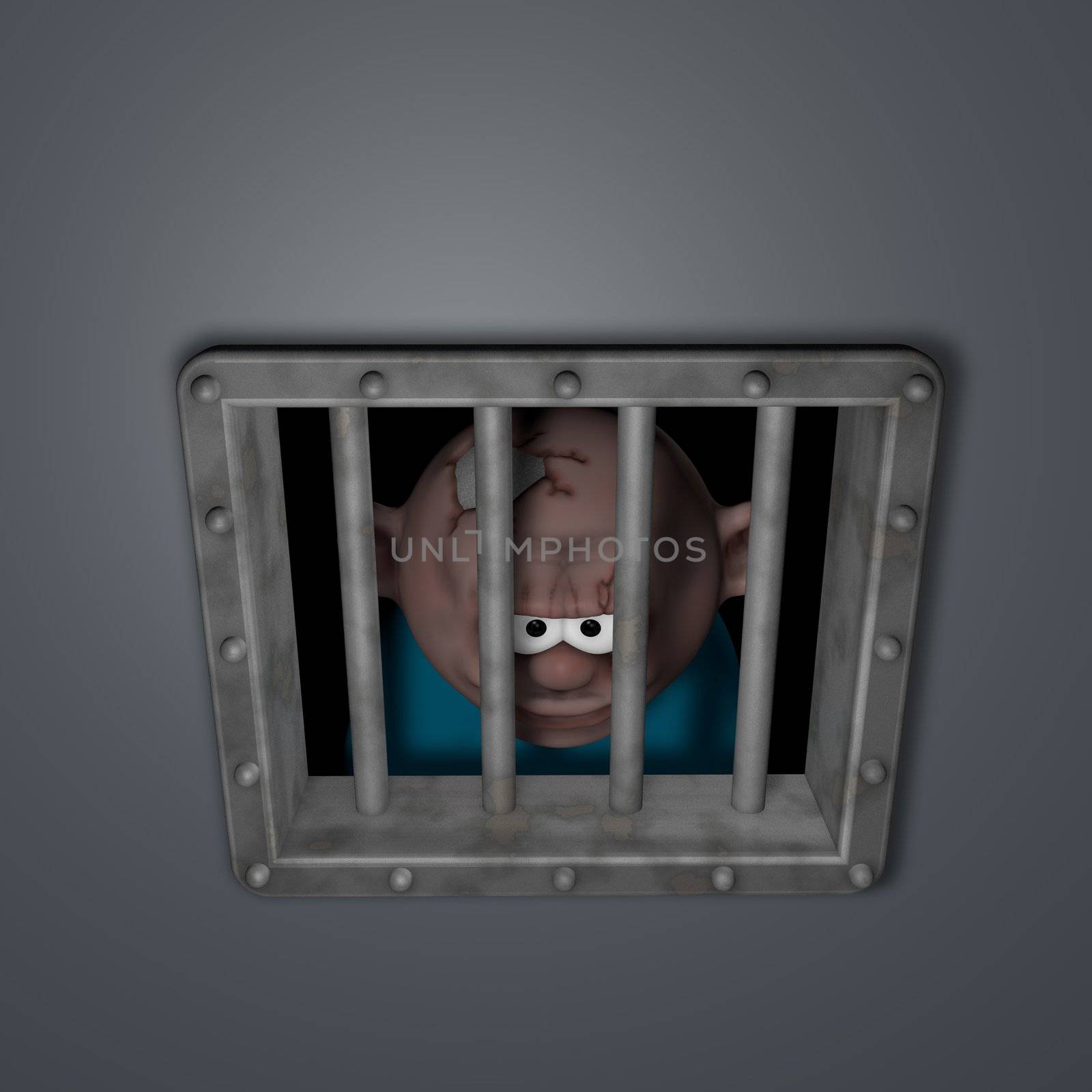 gangster behind riveted steel prison window - 3d illustration