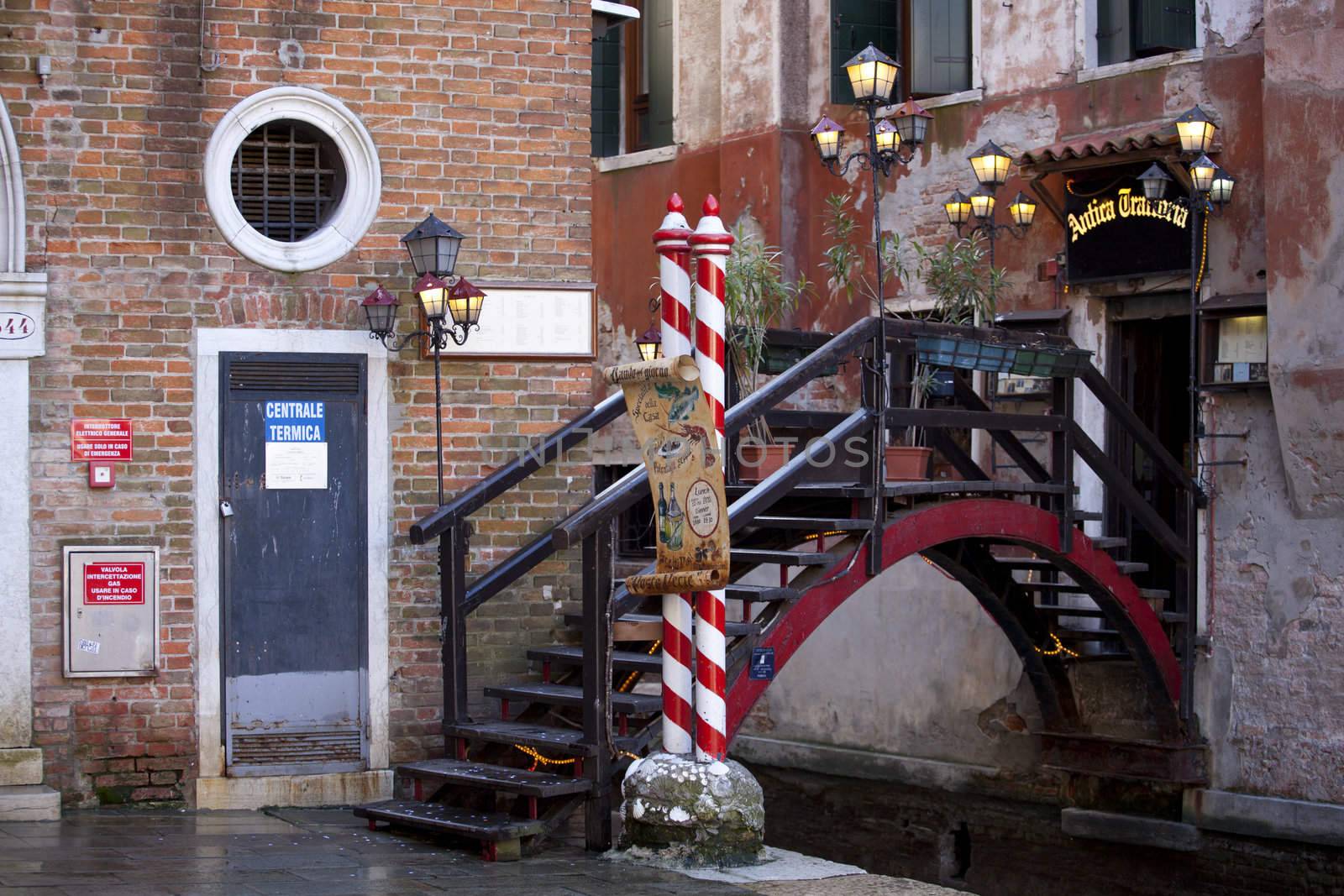 View of Wooden bridge in Venice