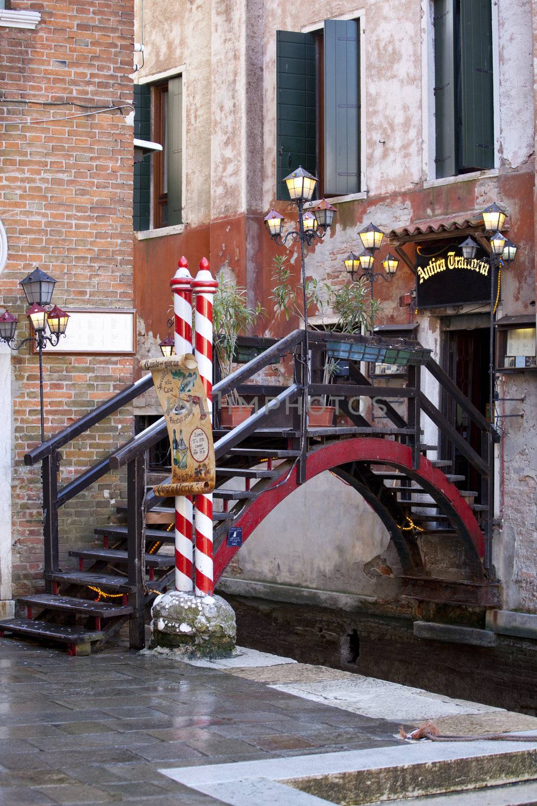 View of Wooden bridge in Venice