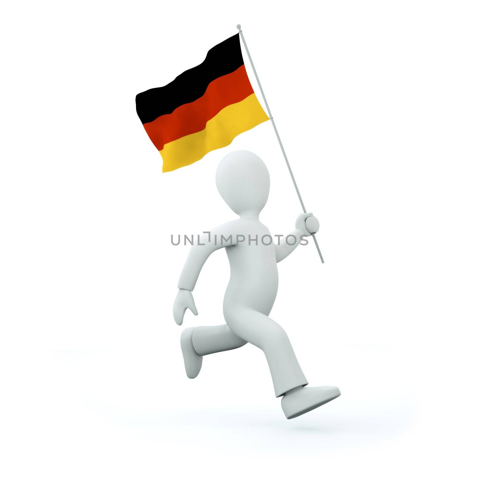 Illustration of a 3d man holding a deutschland flag
