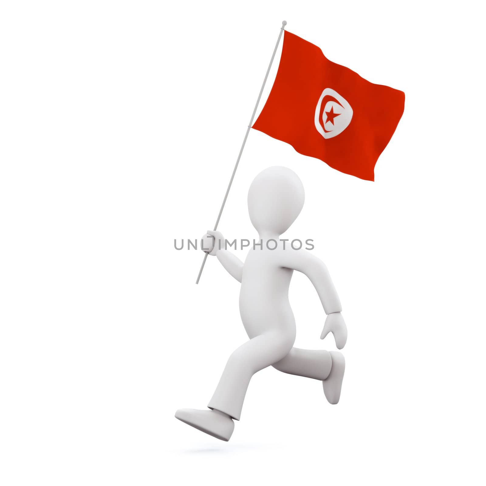 Illustration of a 3d man holding a tunisian flag