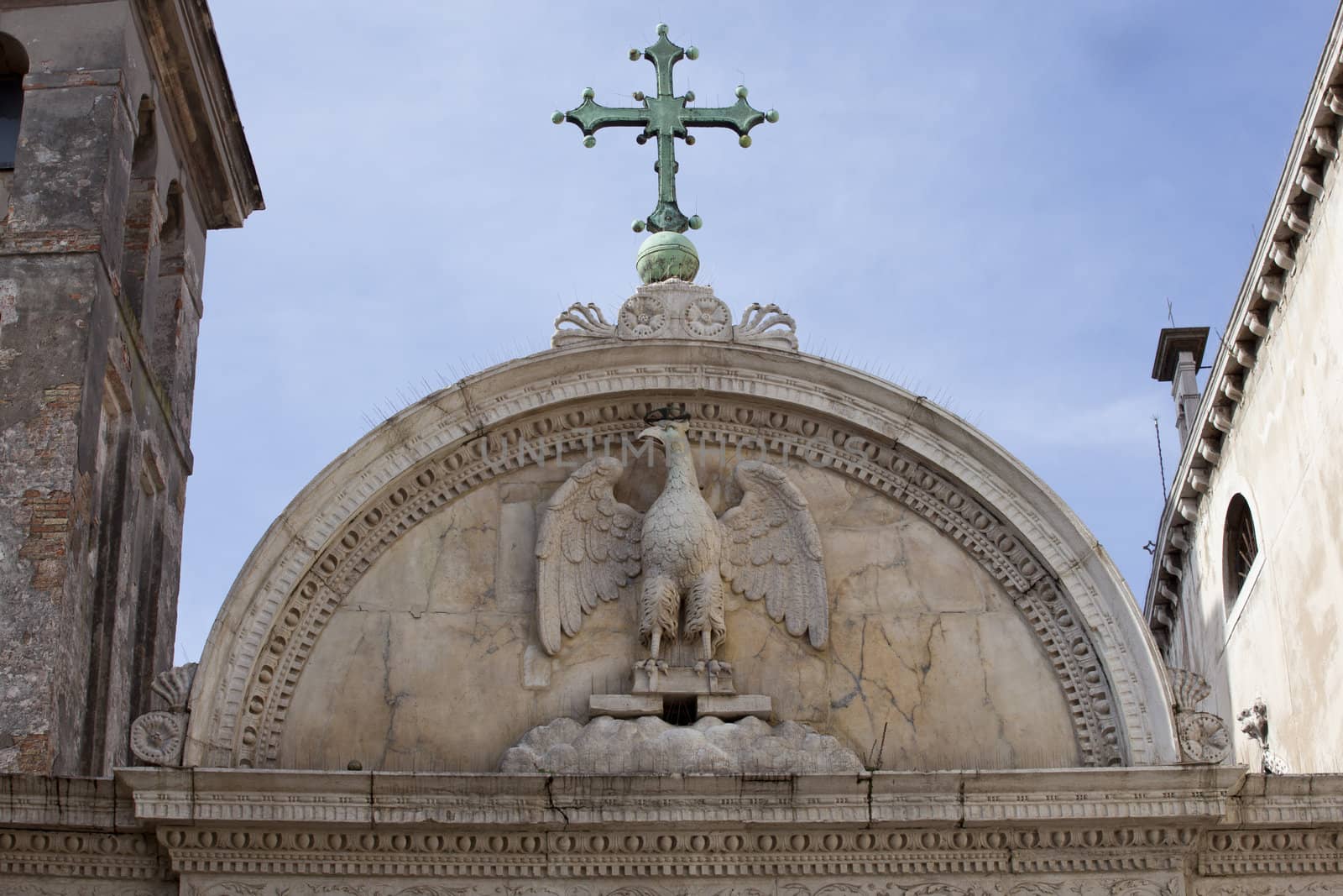 Photo of an Eagle relief on a church