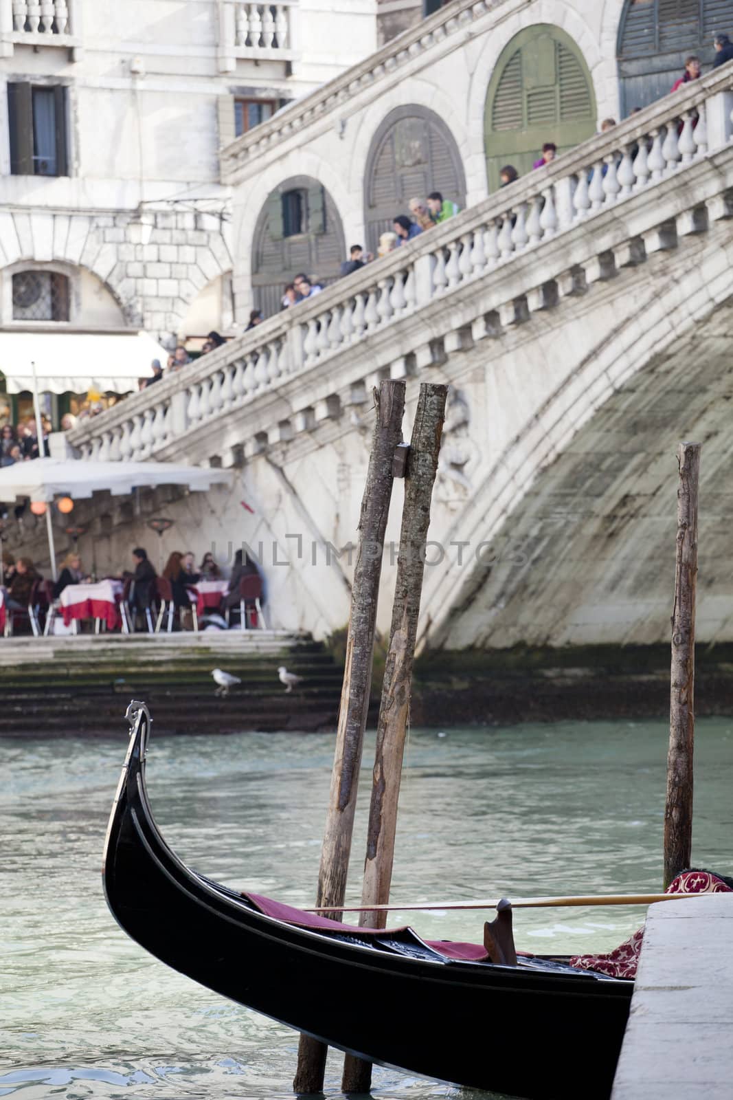 Gondola near Rialto bridge in Venice