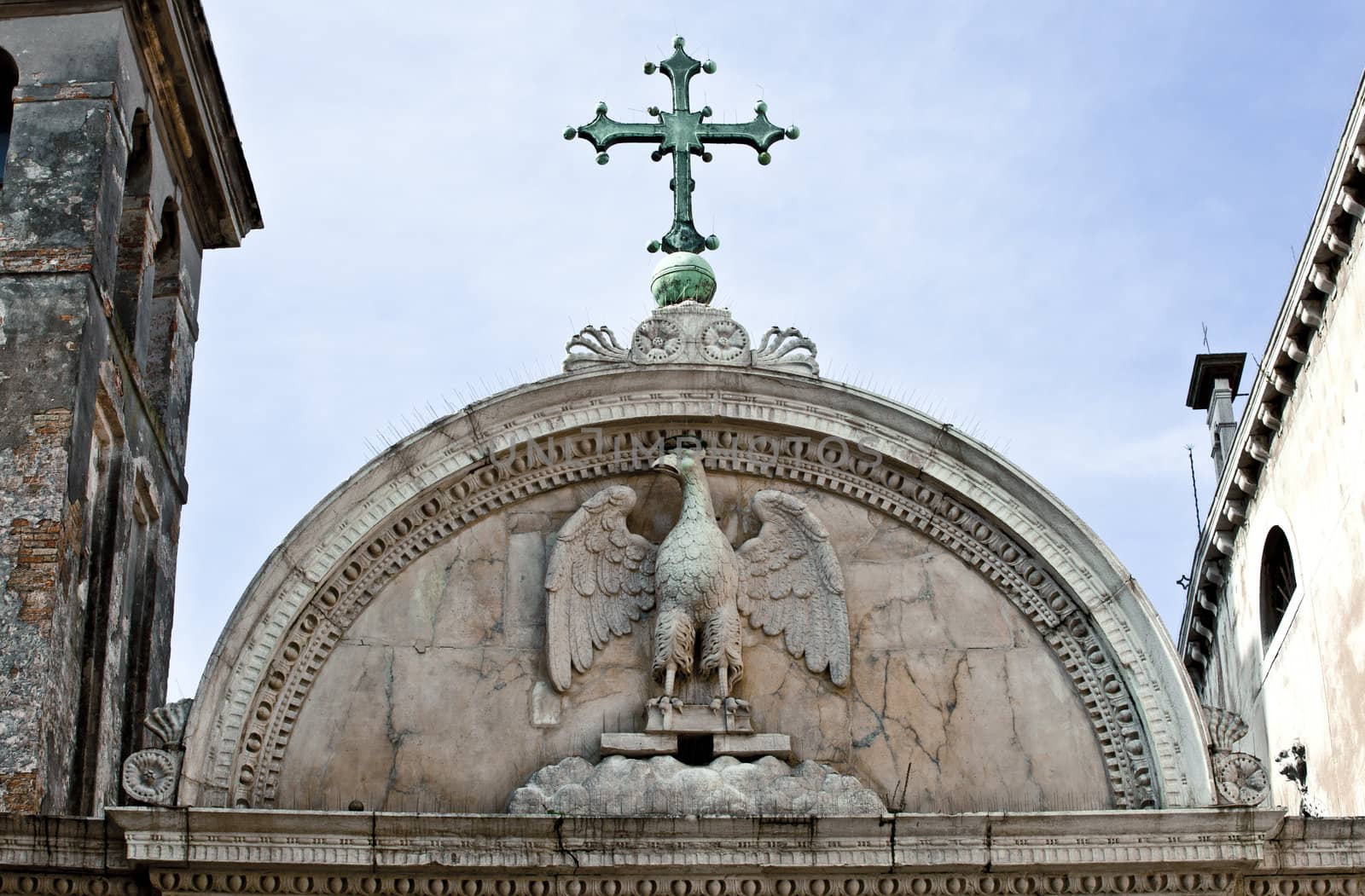 Photo of an Eagle relief on a church
