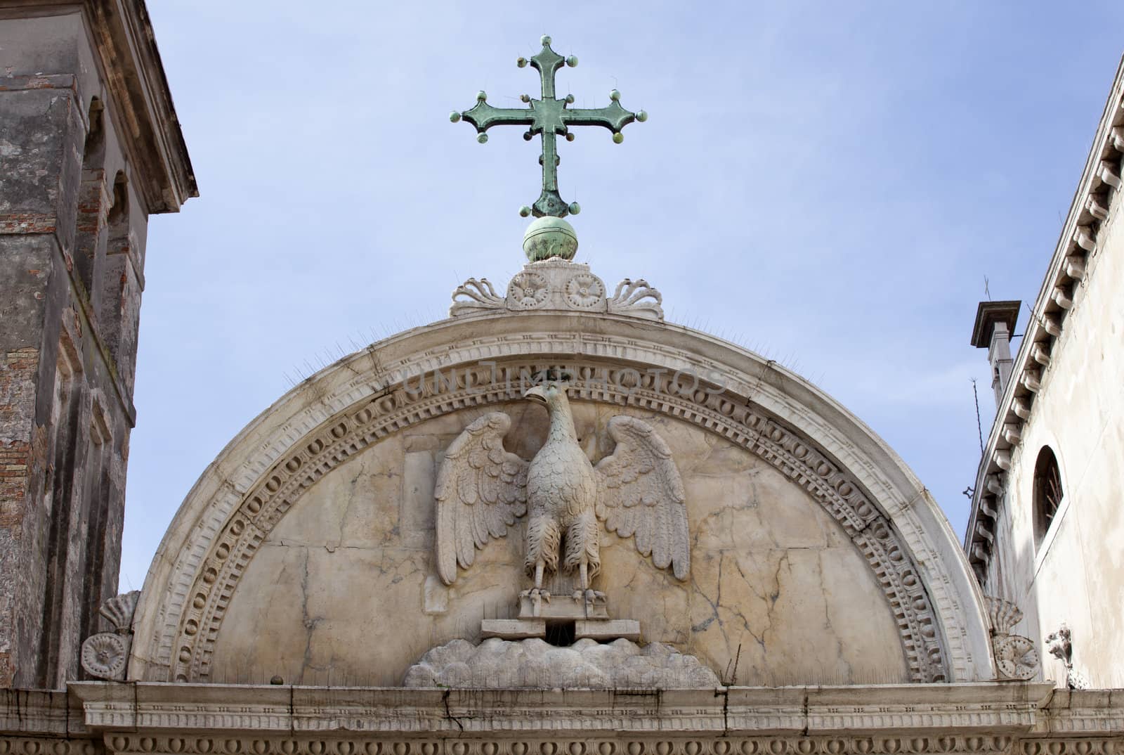 Photo of an Eagle relief on a church