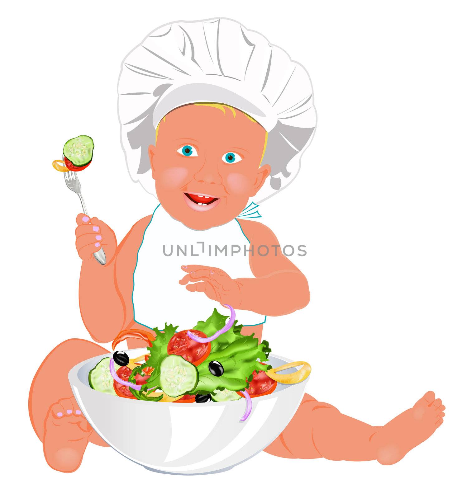Chef Child and fresh vegetable salad
