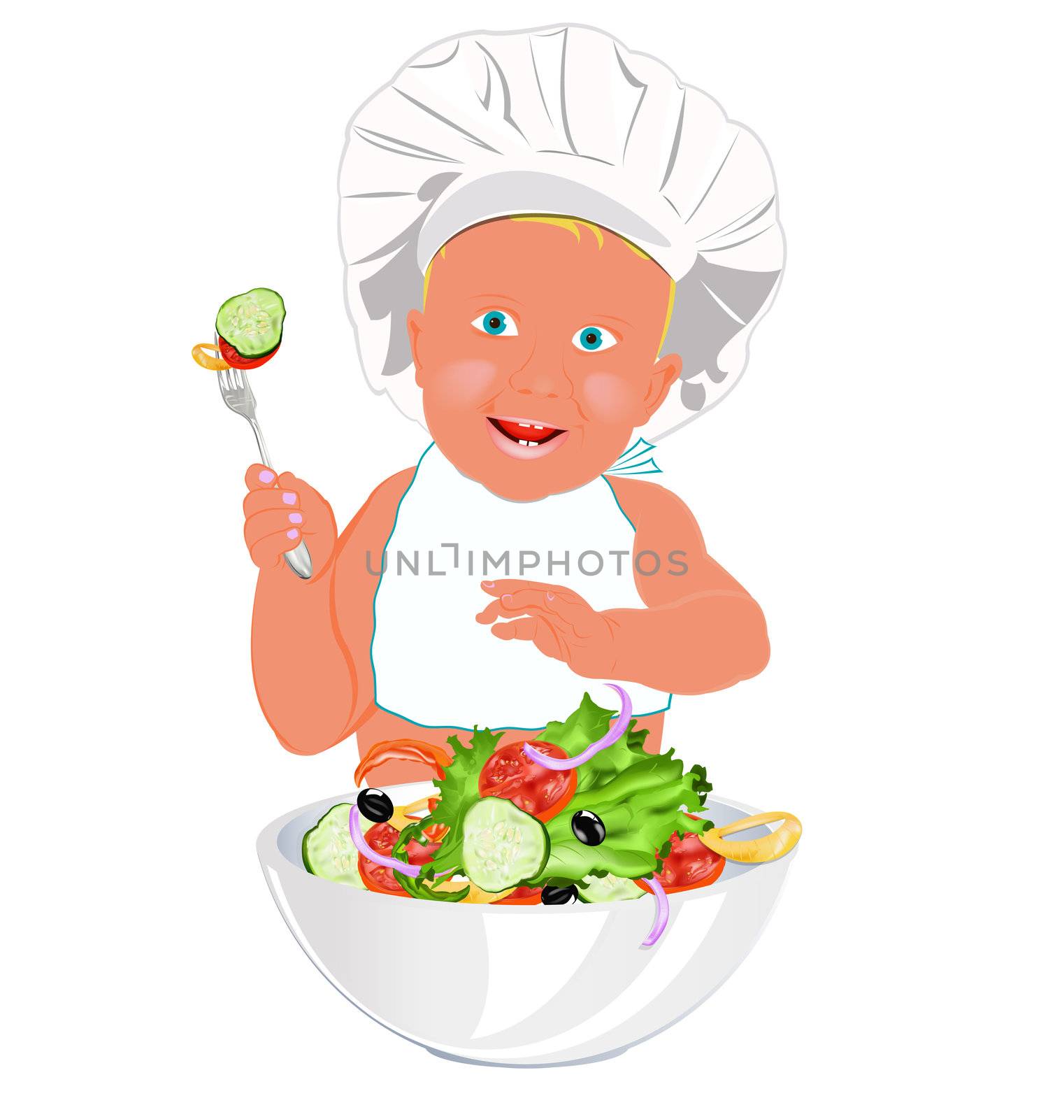 Chef Child and fresh vegetable salad by sergey150770SV