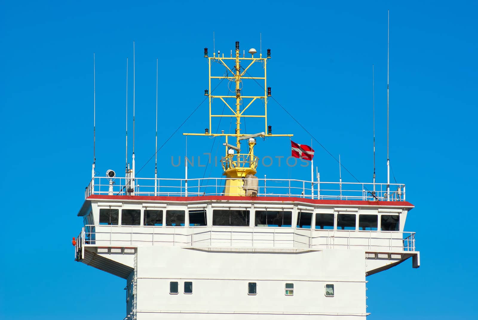 Control bridge of a ship boat with clear blue sky background