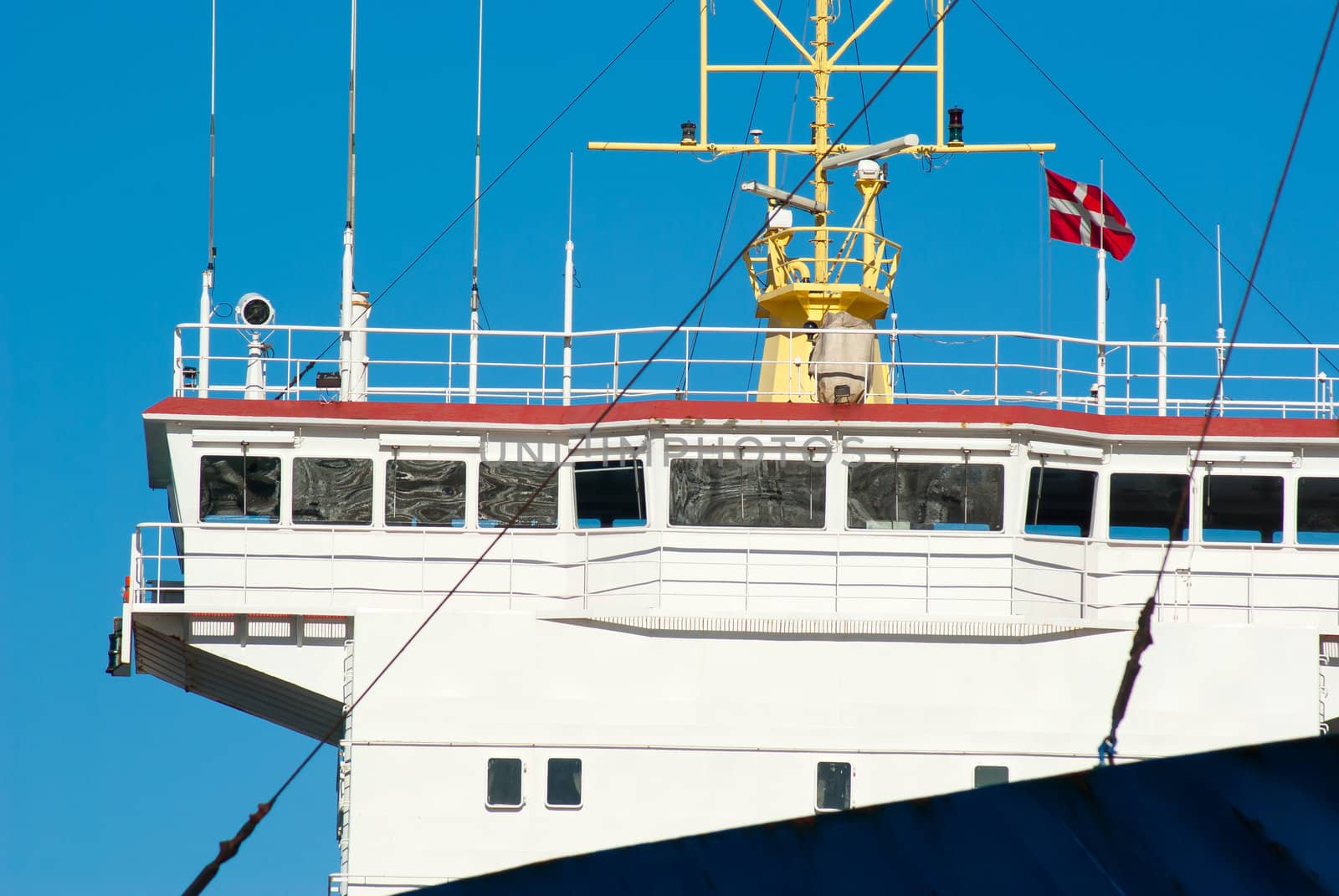 Control bridge of a ship boat with clear blue sky background