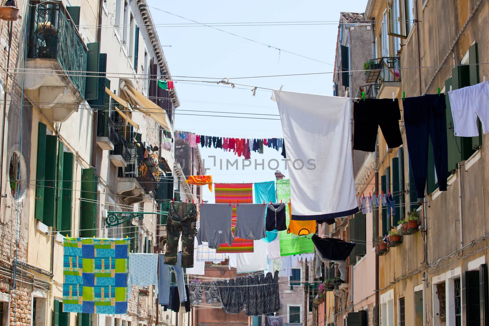 Clothes hanging to dry on a clothes-line.