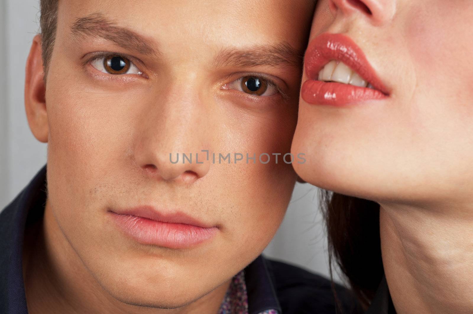 man and woman - lovers closeup portraits