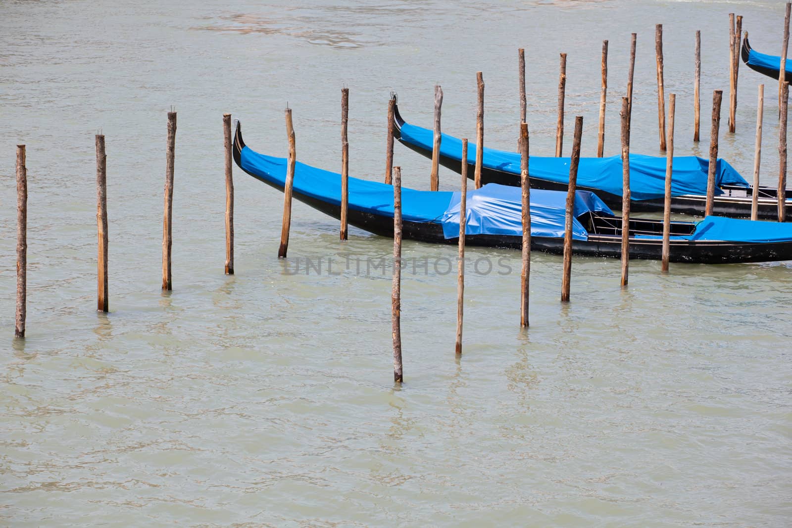 Gondolas parking in the traditional Venetian rowing boat