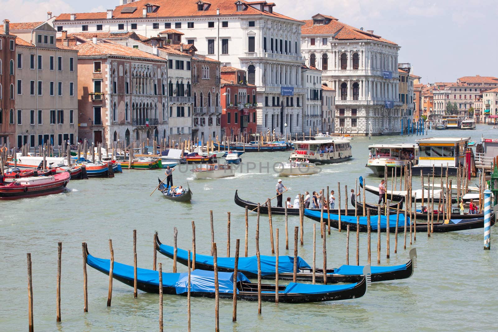 Gondolas parking in the traditional Venetian rowing boat