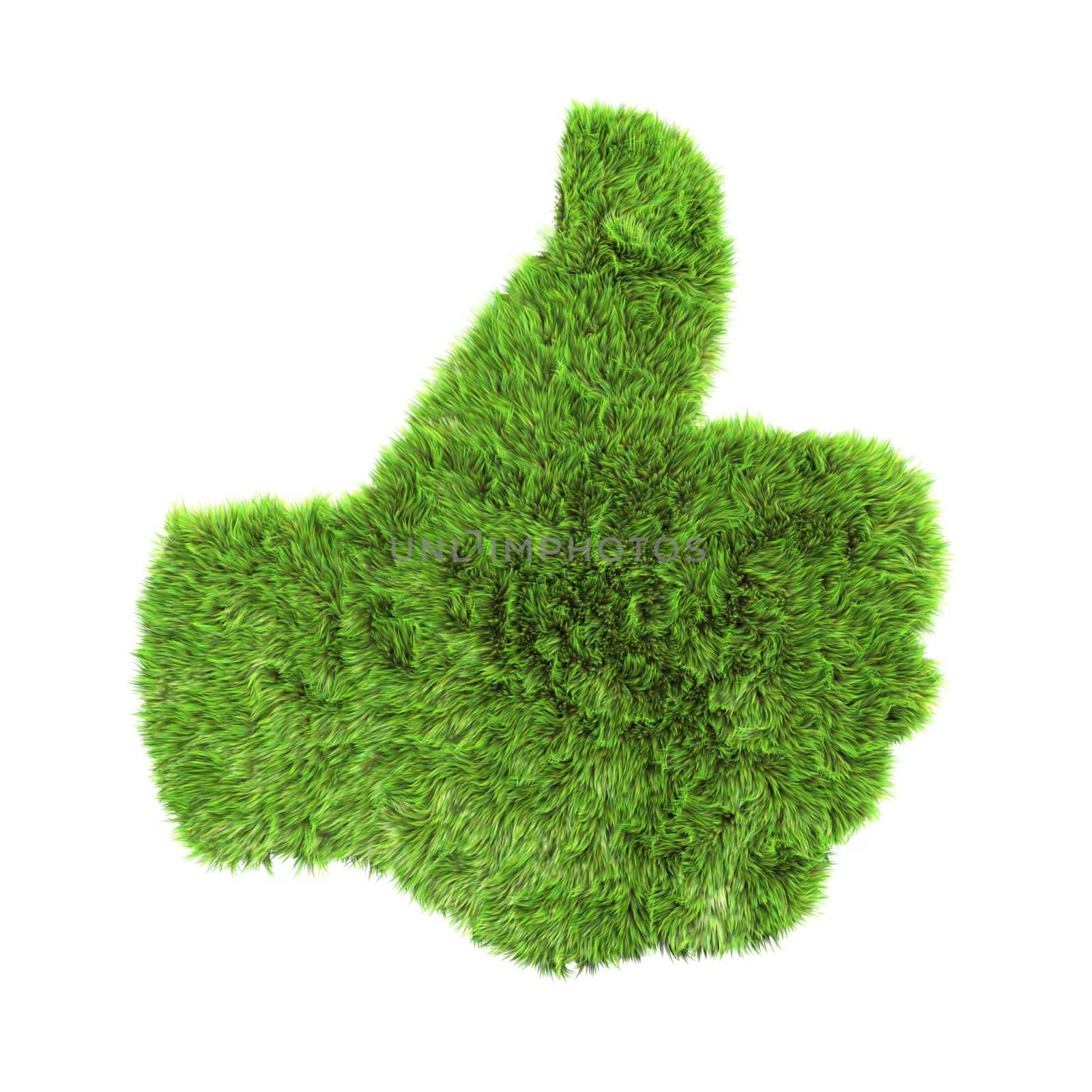 A 3d grass up hand sign isolated on a white background