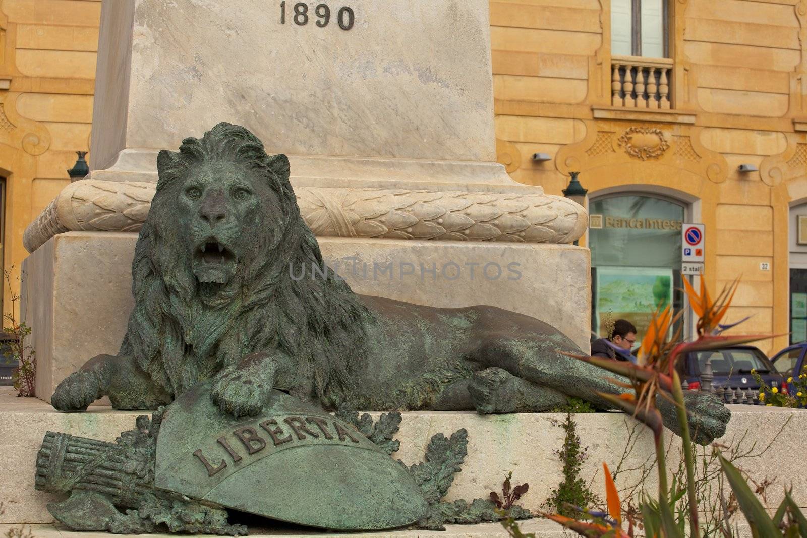 View of Bronze lion, Trapani