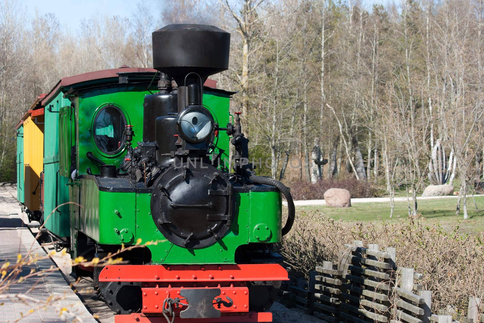 Old retro colorfull little steam train