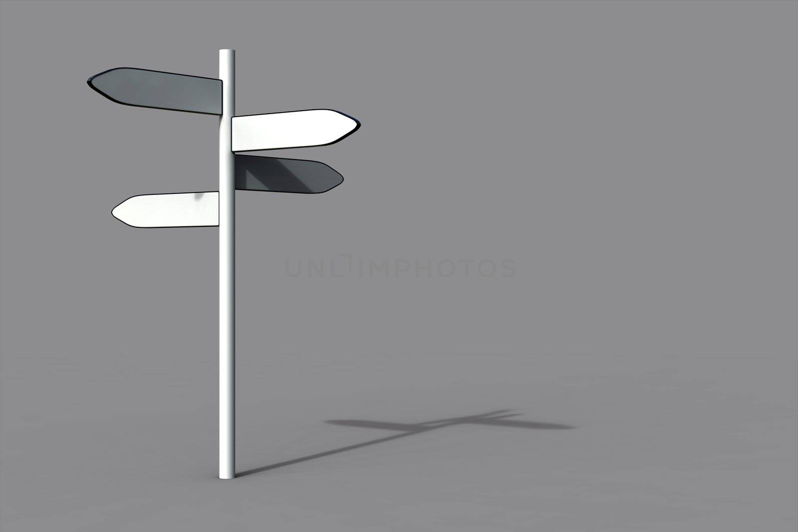 3d empty direction sign on grey background