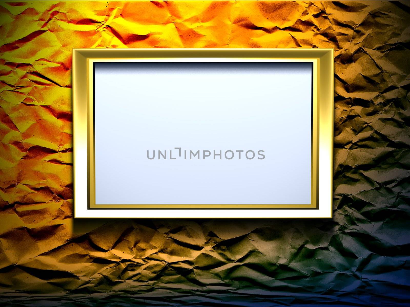 A 3d gold frame on wrinkled background