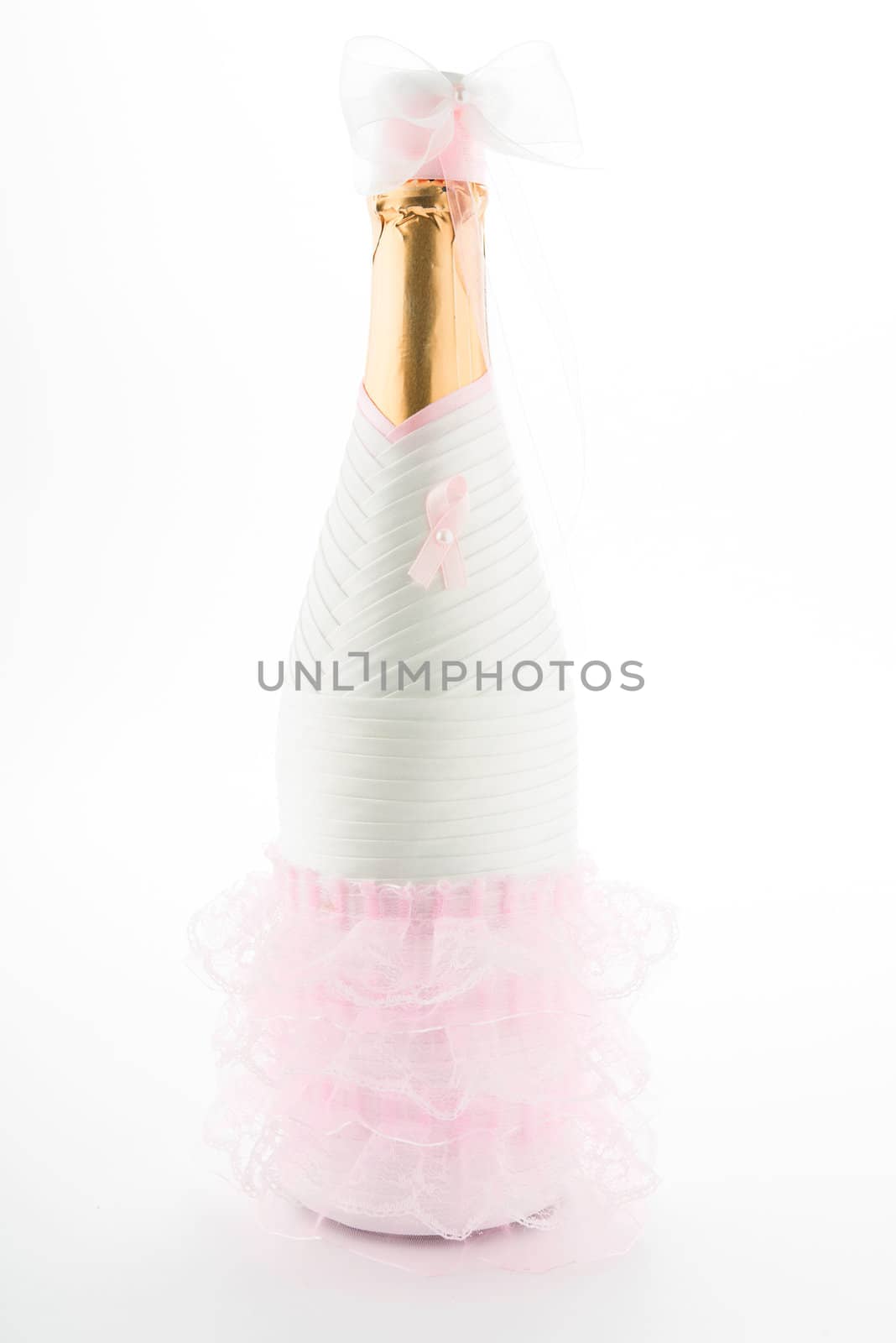 Bride. Champagne wedding bottle isolated on white