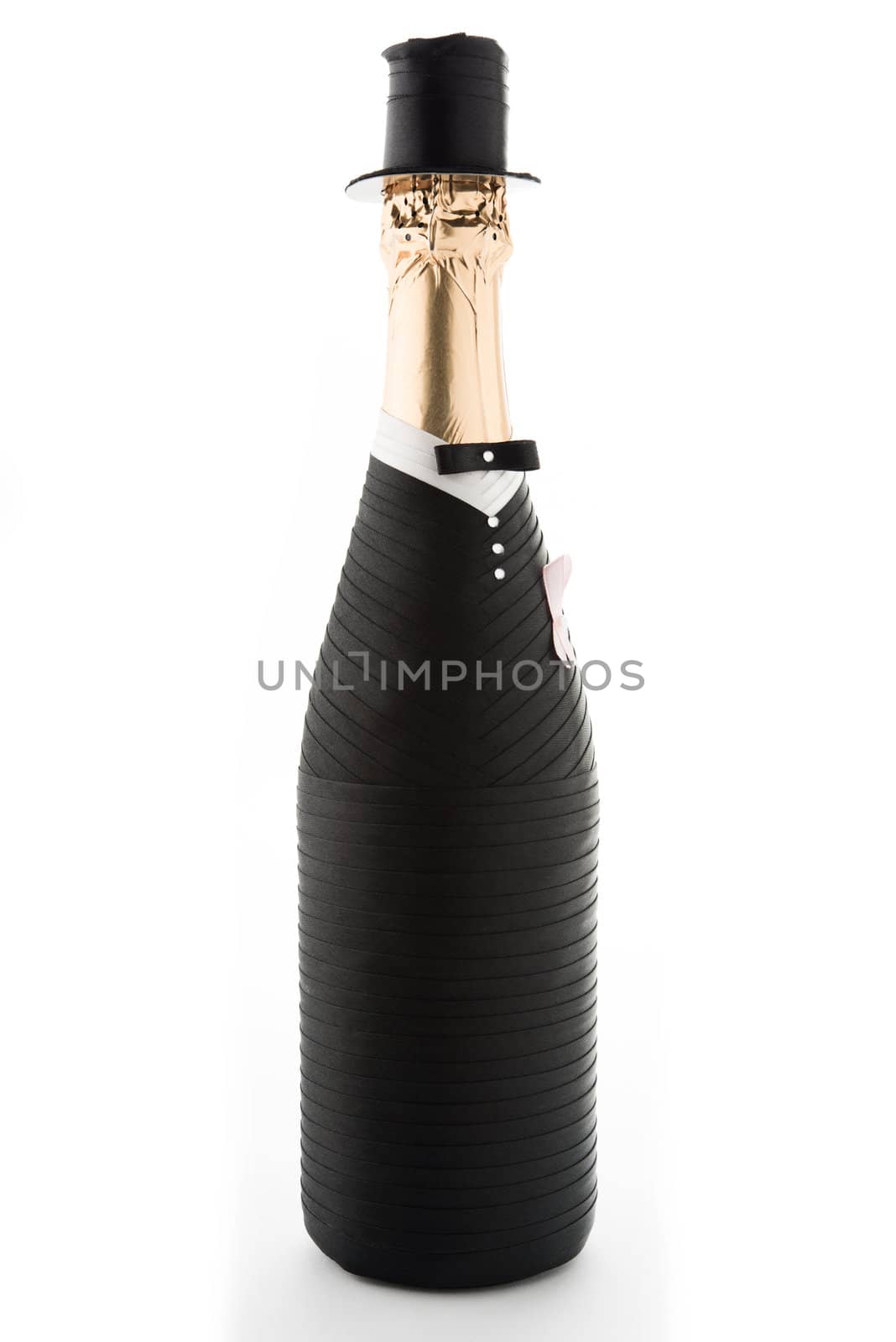 Groom. Champagne wedding bottle isolated on white
