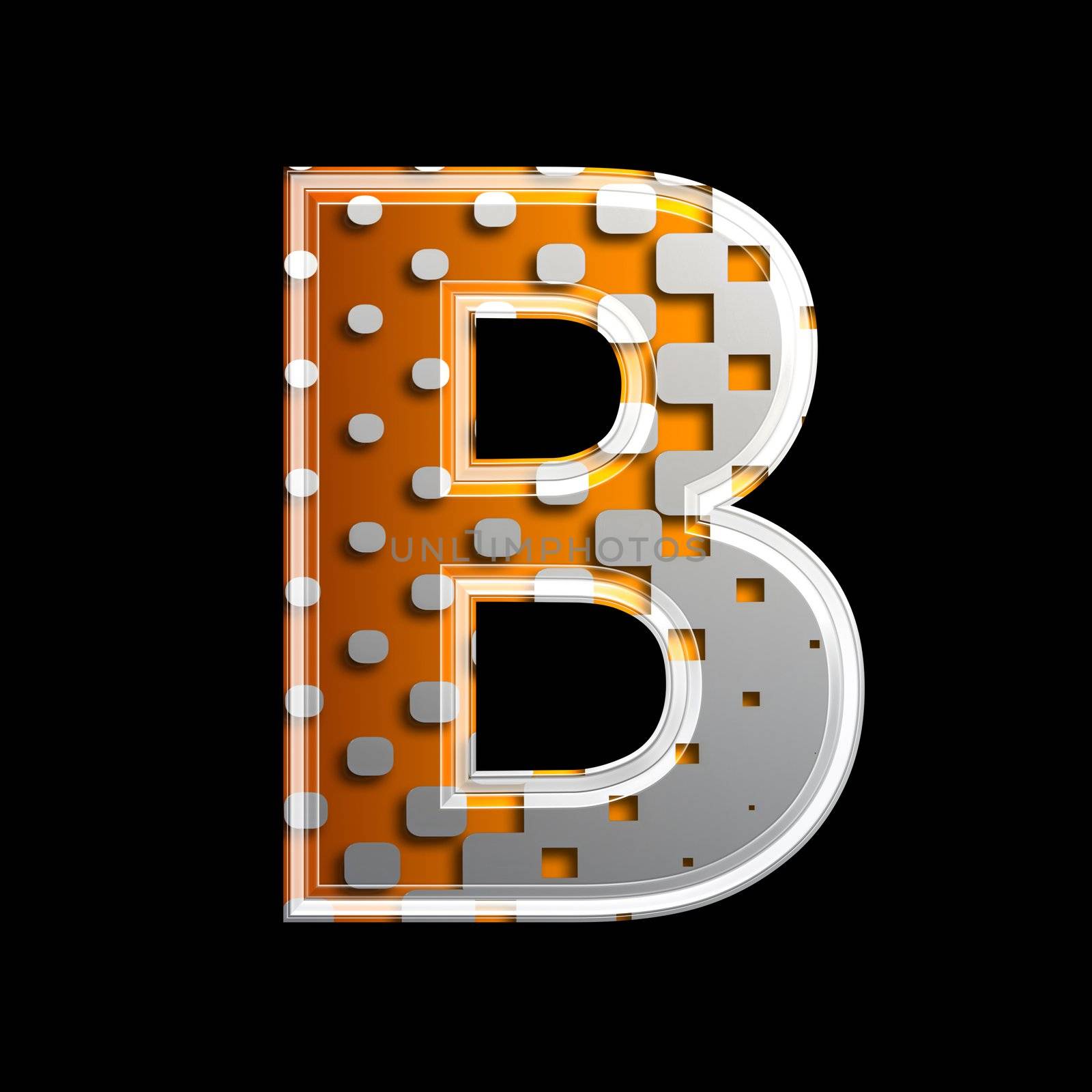 halftone 3d letter isolated on black background - B