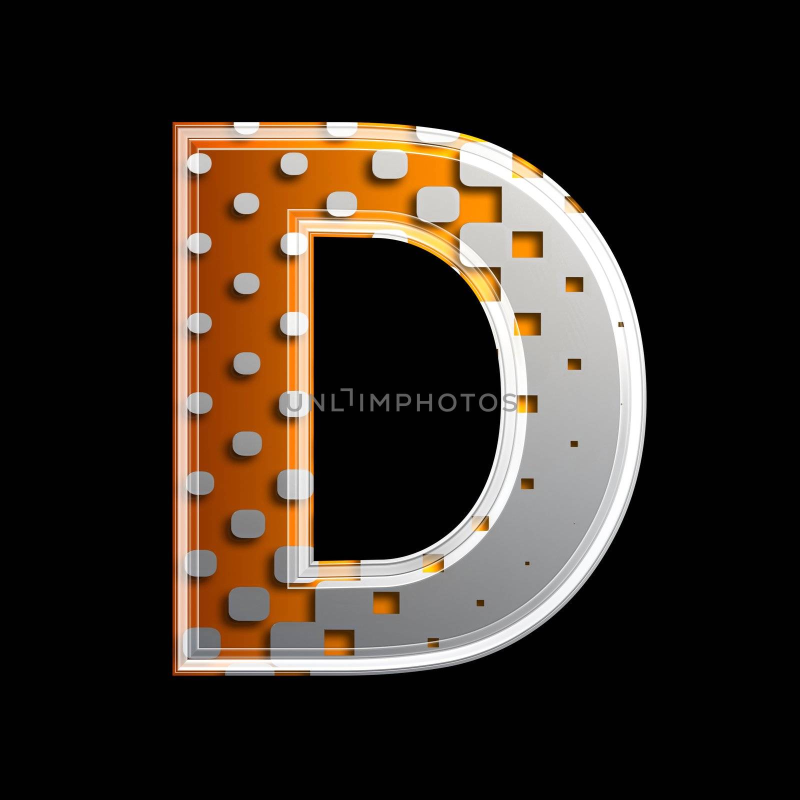 halftone 3d letter isolated on black background - D
