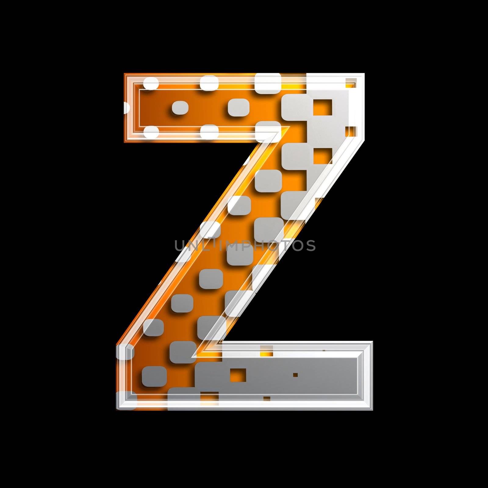 halftone 3d letter isolated on black background - Z