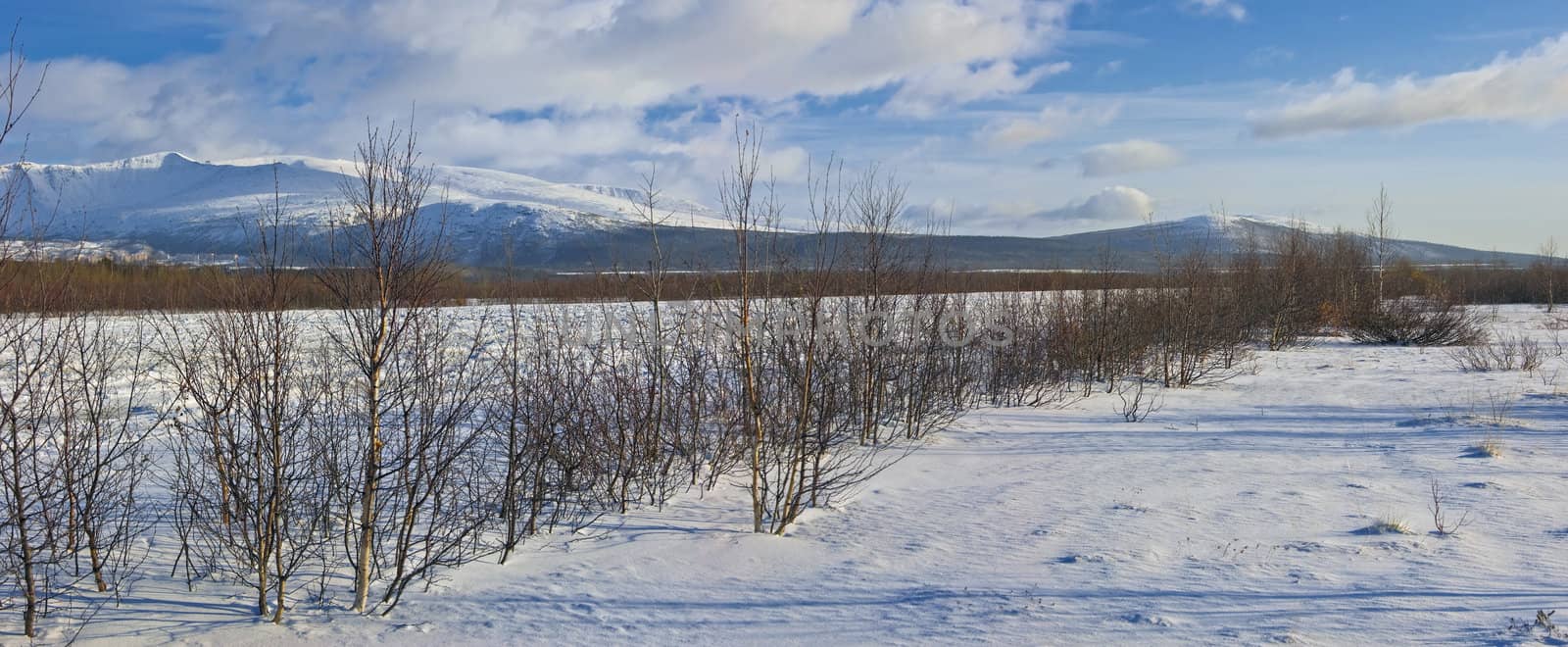 Panorama of foothills of Hibiny mountains (North of Russia) in october