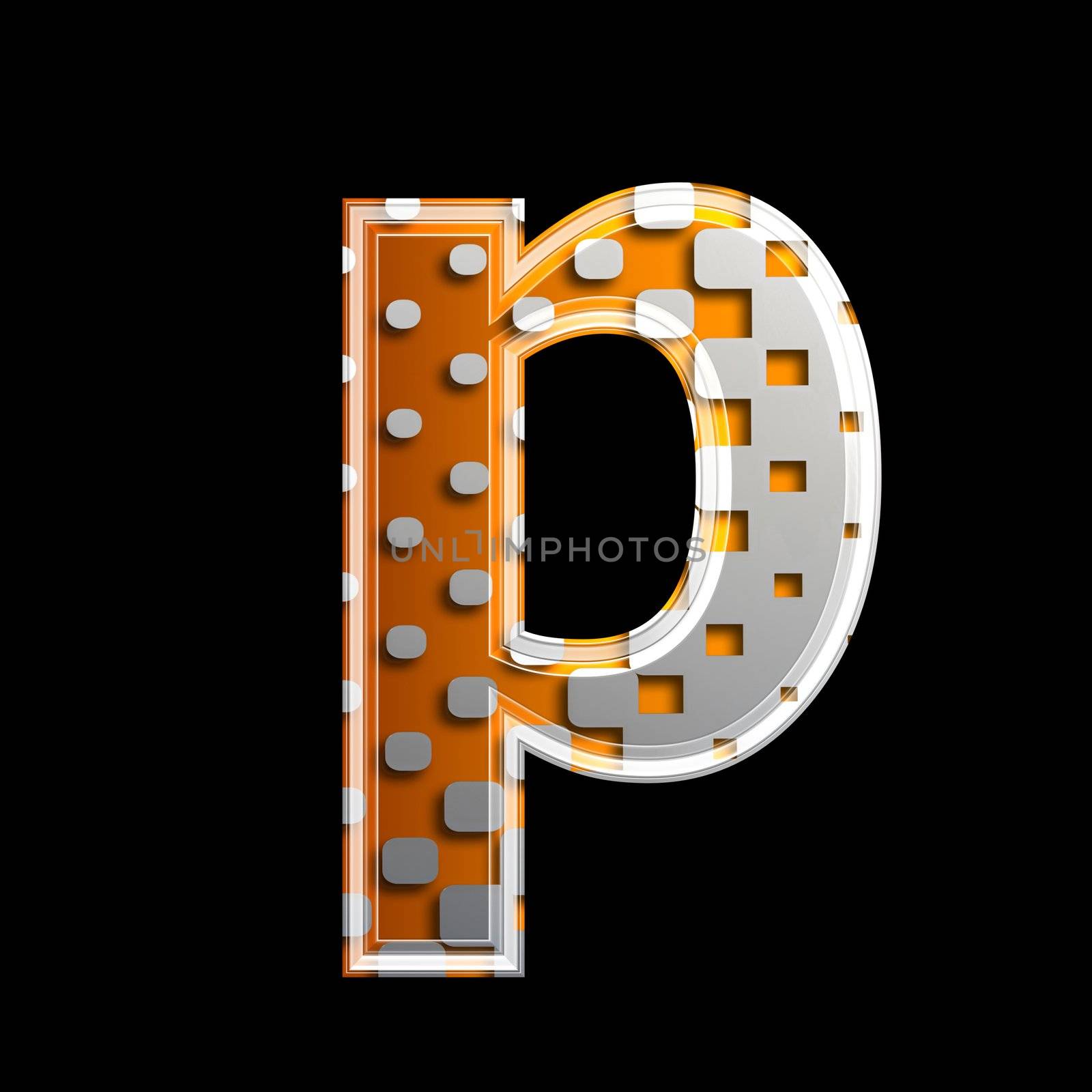 halftone 3d letter isolated on black background - P