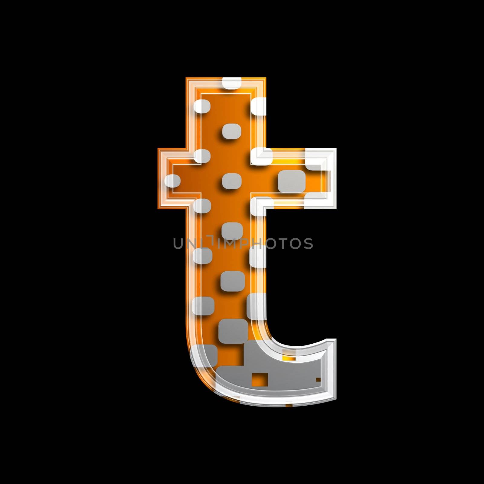 halftone 3d letter isolated on black background - T